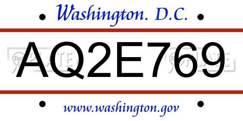 AQ2E769 District Of Columbia License Plate
