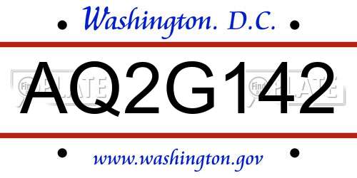 AQ2G142 District Of Columbia License Plate