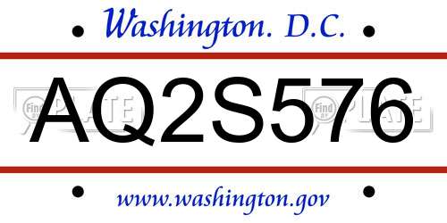 AQ2S576 District Of Columbia License Plate