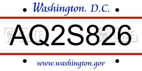 AQ2S826 District Of Columbia License Plate