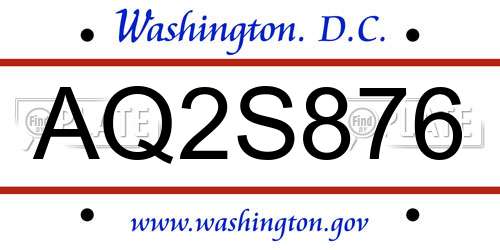 AQ2S876 District Of Columbia License Plate