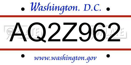 AQ2Z962 District Of Columbia License Plate