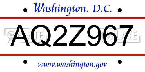 AQ2Z967 District Of Columbia License Plate