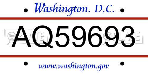 AQ59693 District Of Columbia License Plate
