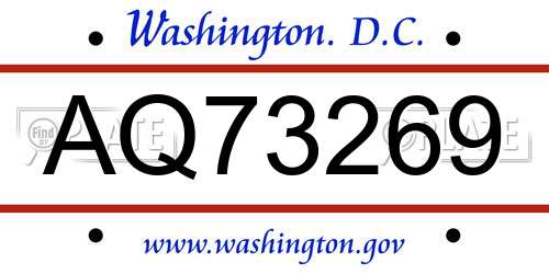 AQ73269 District Of Columbia License Plate