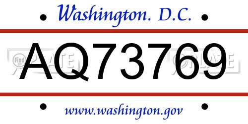 AQ73769 District Of Columbia License Plate