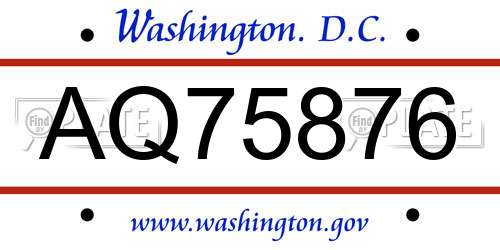 AQ75876 District Of Columbia License Plate