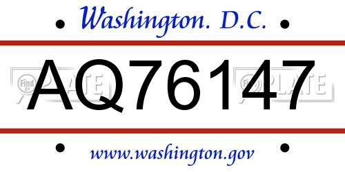 AQ76147 District Of Columbia License Plate