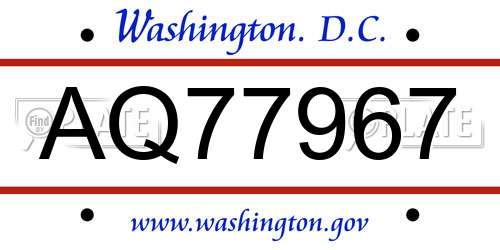 AQ77967 District Of Columbia License Plate