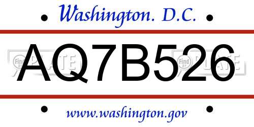 AQ7B526 District Of Columbia License Plate