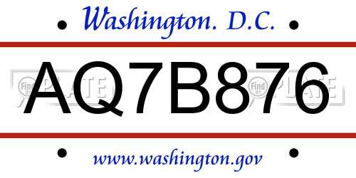 AQ7B876 District Of Columbia License Plate