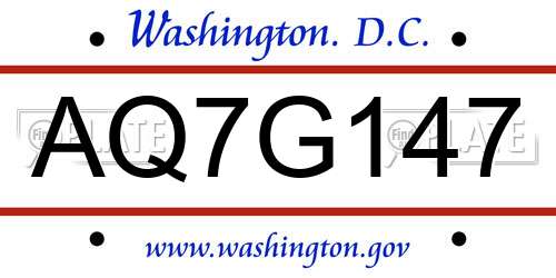 AQ7G147 District Of Columbia License Plate