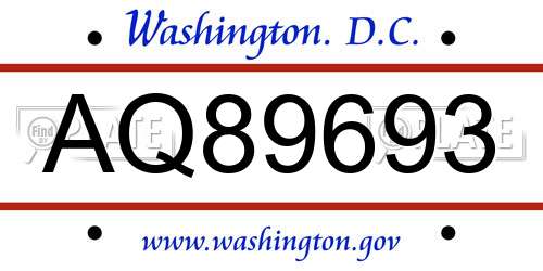 AQ89693 District Of Columbia License Plate