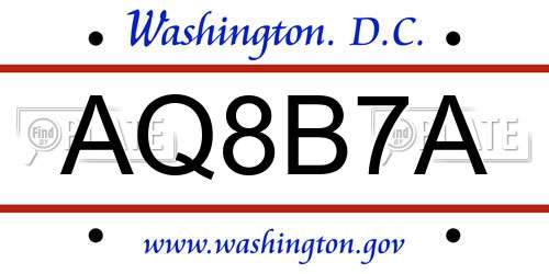 AQ8B7A District Of Columbia License Plate