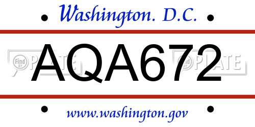 AQA672 District Of Columbia License Plate
