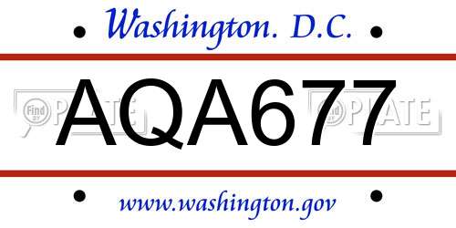 AQA677 District Of Columbia License Plate