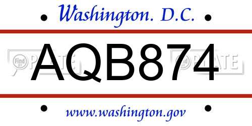 AQB874 District Of Columbia License Plate