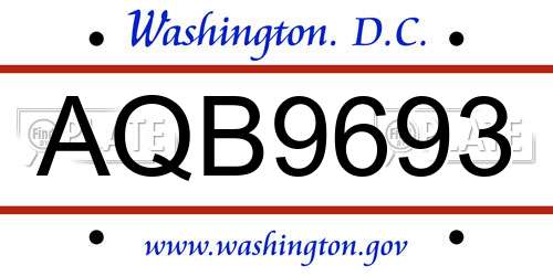 AQB9693 District Of Columbia License Plate