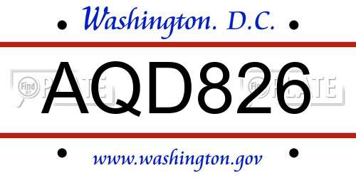 AQD826 District Of Columbia License Plate