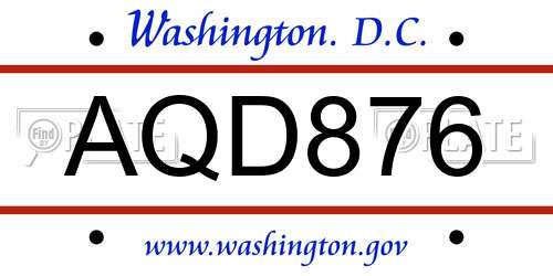 AQD876 District Of Columbia License Plate