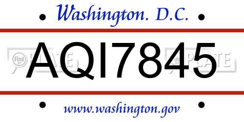 AQI7845 District Of Columbia License Plate