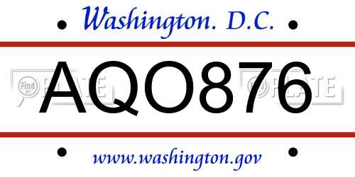 AQO876 District Of Columbia License Plate
