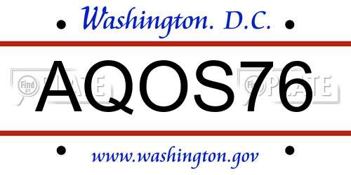 AQOS76 District Of Columbia License Plate