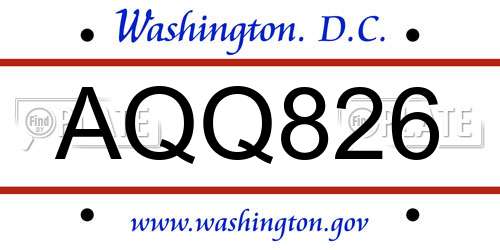 AQQ826 District Of Columbia License Plate