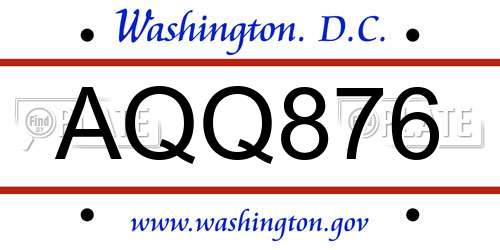 AQQ876 District Of Columbia License Plate