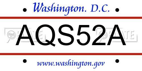 AQS52A District Of Columbia License Plate