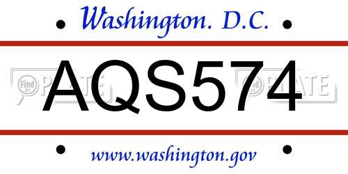 AQS574 District Of Columbia License Plate