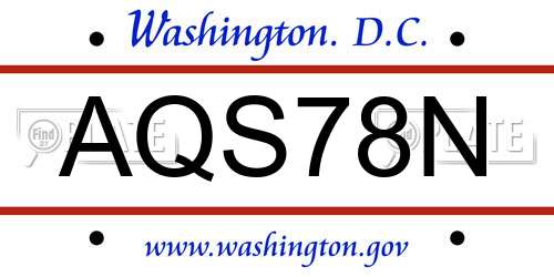 AQS78N District Of Columbia License Plate