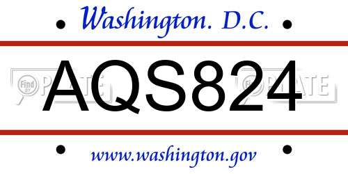 AQS824 District Of Columbia License Plate