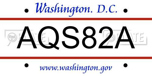 AQS82A District Of Columbia License Plate