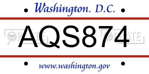 AQS874 District Of Columbia License Plate
