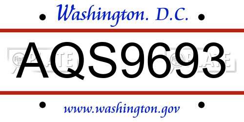 AQS9693 District Of Columbia License Plate