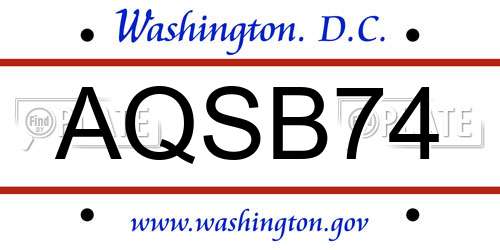 AQSB74 District Of Columbia License Plate