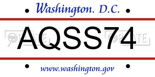 AQSS74 District Of Columbia License Plate
