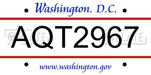 AQT2967 District Of Columbia License Plate