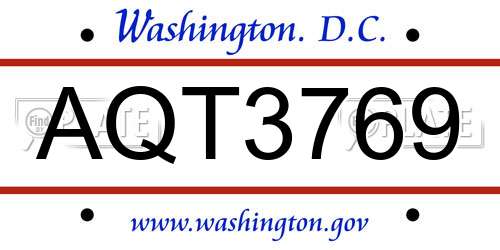AQT3769 District Of Columbia License Plate