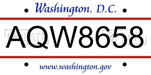 AQW8658 District Of Columbia License Plate