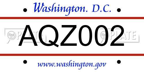 AQZ002 District Of Columbia License Plate