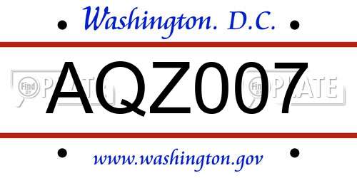 AQZ007 District Of Columbia License Plate