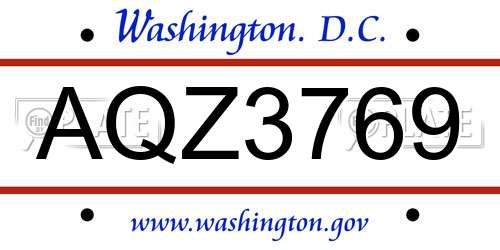 AQZ3769 District Of Columbia License Plate