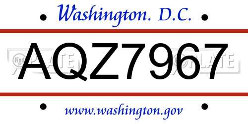 AQZ7967 District Of Columbia License Plate