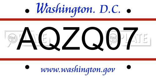 AQZQ07 District Of Columbia License Plate