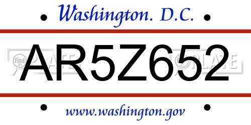 AR5Z652 District Of Columbia License Plate