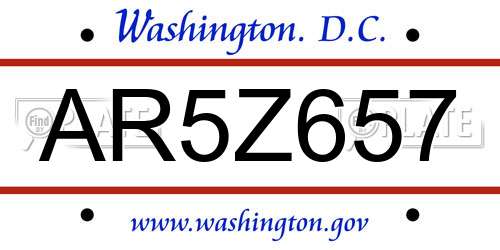 AR5Z657 District Of Columbia License Plate