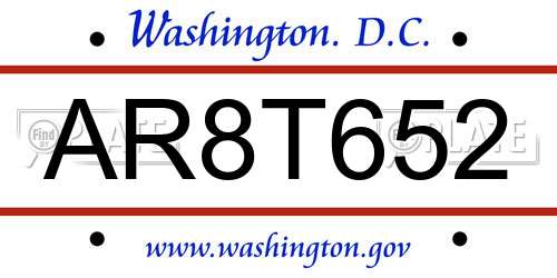 AR8T652 District Of Columbia License Plate