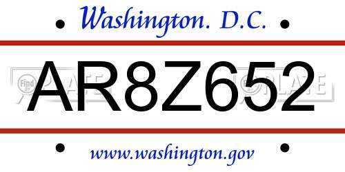 AR8Z652 District Of Columbia License Plate